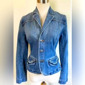Tommy Hilfiger Jacket Women's Fitted Blue Jean Denim Embroidered Button Front